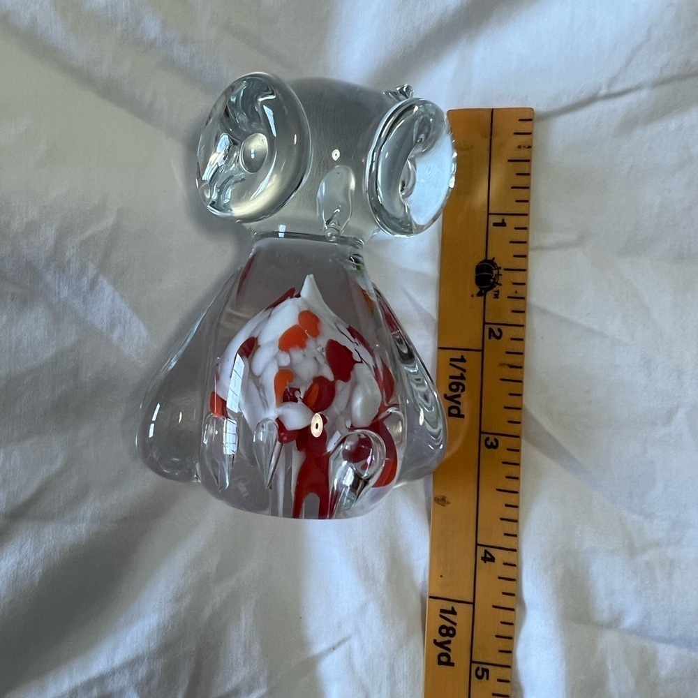 Art Glass Owl Figurine Paperweight Clear Orange White Spotted Chest | Handblown - Picture 8 of 8
